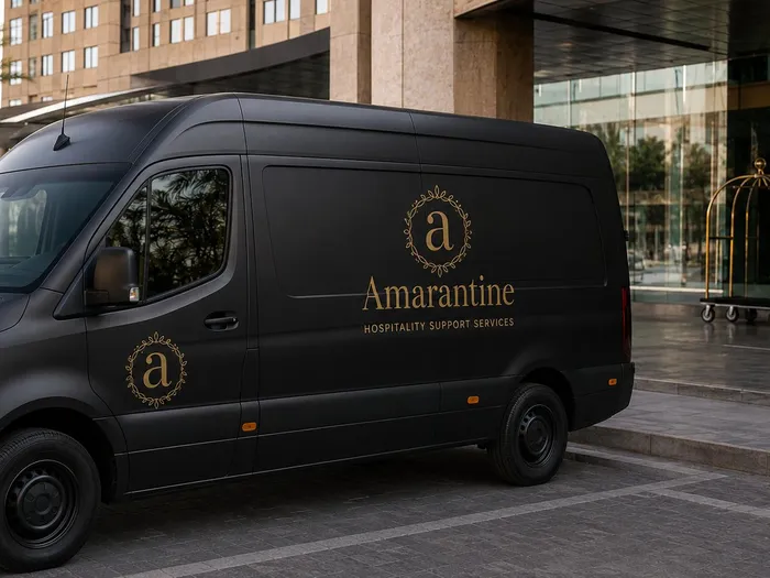 Amarantine brand logo on a van