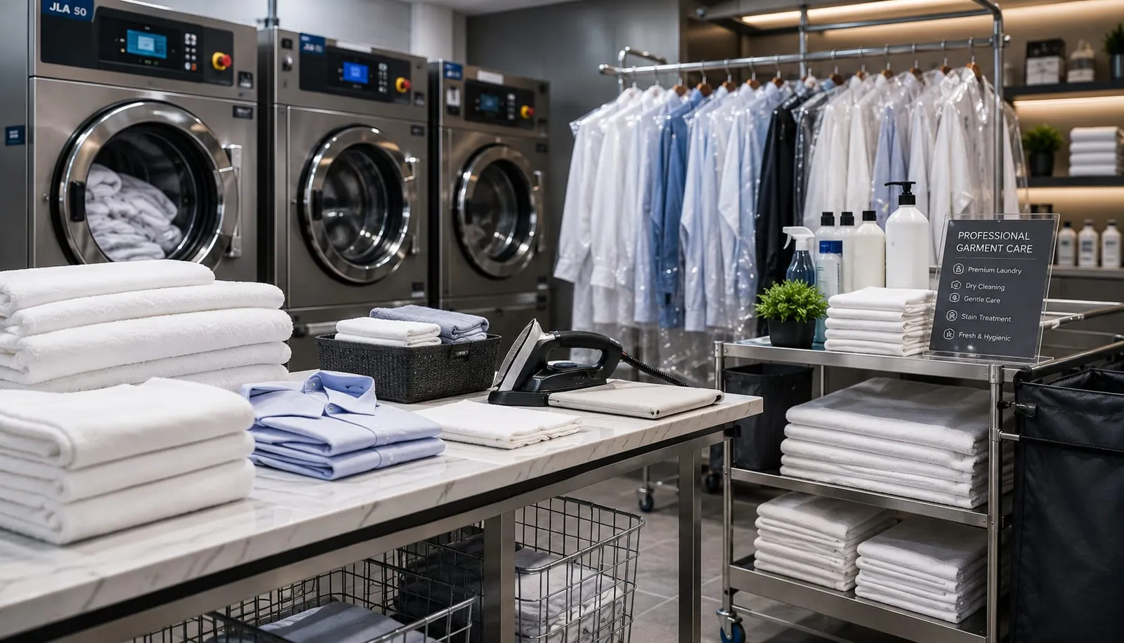Steam pressing and finishing hotel linen