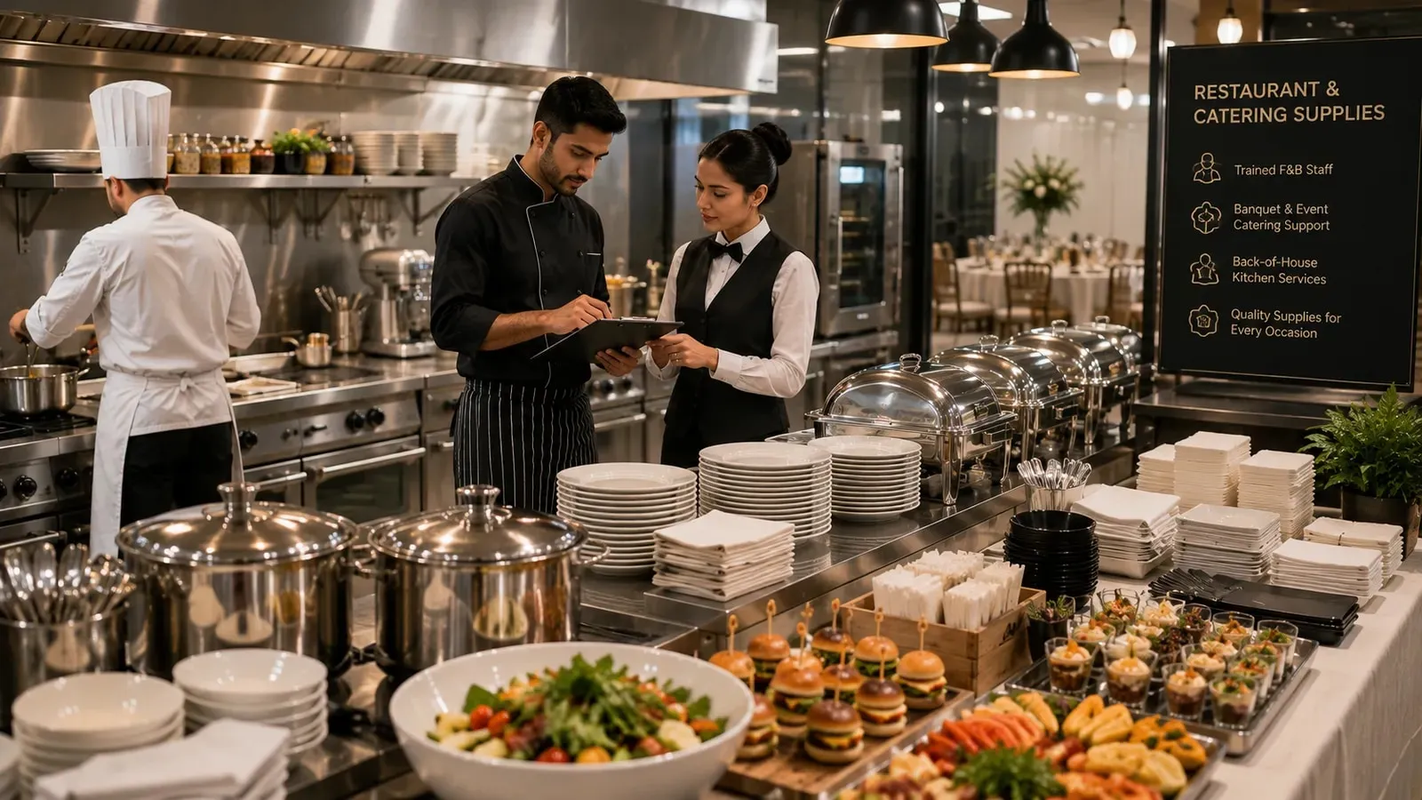 Elegant hotel restaurant buffet setup